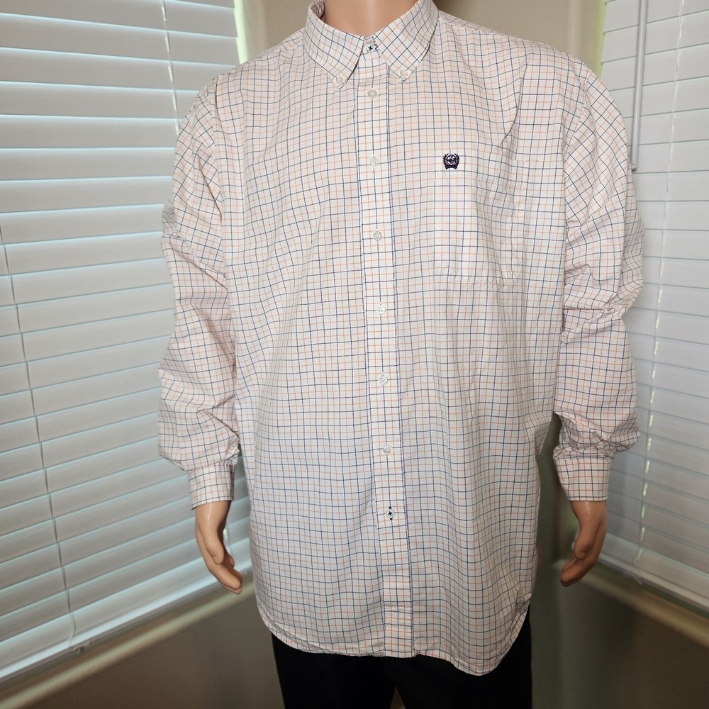 Cinch Mens XXL Long Sleeve Button Down Plaid Shirt Orange Blue White RN 17901